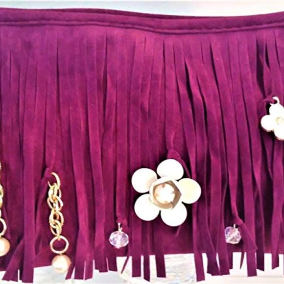 Festival Fringed Purple Crossbody White Rose Gold Chain Bohemian Coastal Cowgirl - Picture 3 of 11